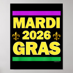 Mardi Gras 2026 Purple Gold Illustration Poster