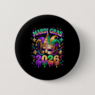 Mardi Gras 2026 Squad Carnival Mask Beads Design _ 6 Cm Round Badge