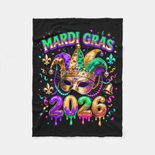 Mardi Gras 2026 Squad Carnival Mask Beads Design _ Fleece Blanket