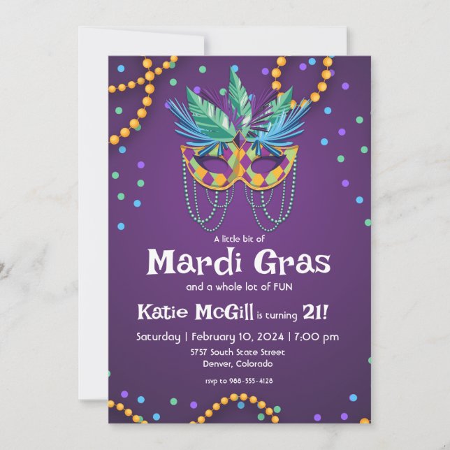 Mardi Gras 21st Birthday Party Invitation (Front)