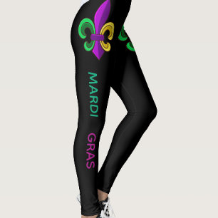 Mardi Gras 2 colours words with Fleur de lis Leggings