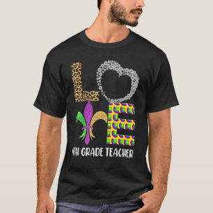 Mardi Gras 4th Grade Teacher Beads Mask Feather Co T-Shirt