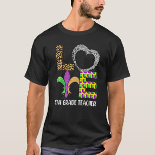 Mardi Gras 4th Grade Teacher Beads Mask Feather Co T-Shirt