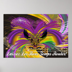 Mardi Gras 60" X 40" Hi-Res Mask The Queen II Poster