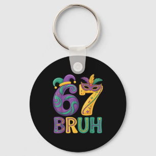 Mardi Gras 67 Bruh Carnival Mask Jester Hat Number Key Ring