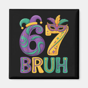 Mardi Gras 67 Bruh Carnival Mask Jester Hat Number Magnet