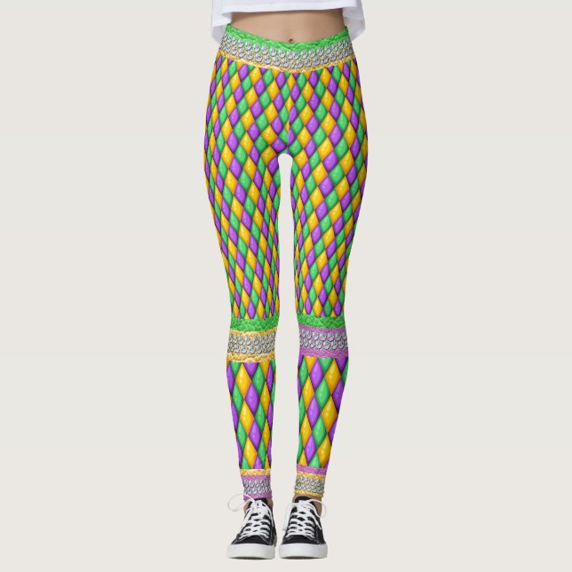 Mardi Gras 6a Diamonds Pop Fashion Leggings (Front)