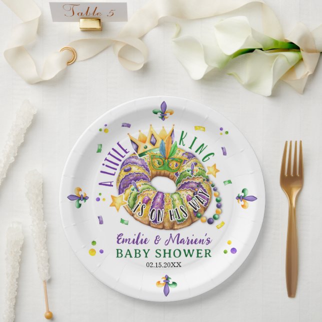 Mardi Gras A little King is on his way Paper Plate (Wedding)