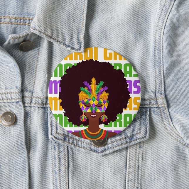 MARDI GRAS Afro Queen 10 Cm Round Badge (In Situ)