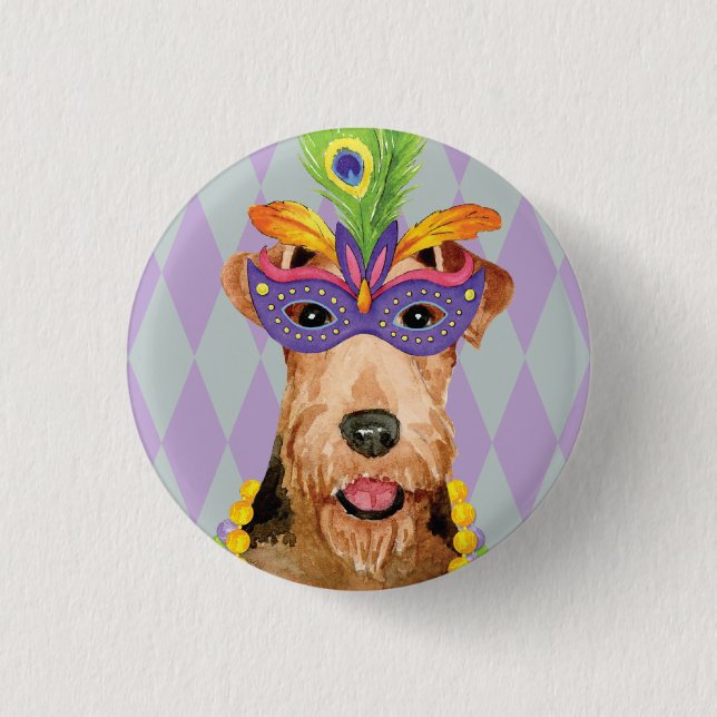 Mardi Gras Airedale 3 Cm Round Badge (Front)