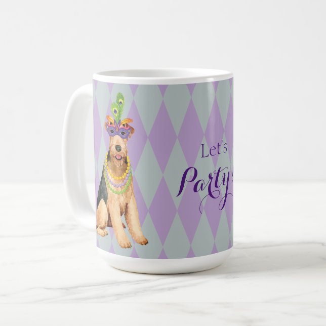 Mardi Gras Airedale Coffee Mug (Front Left)
