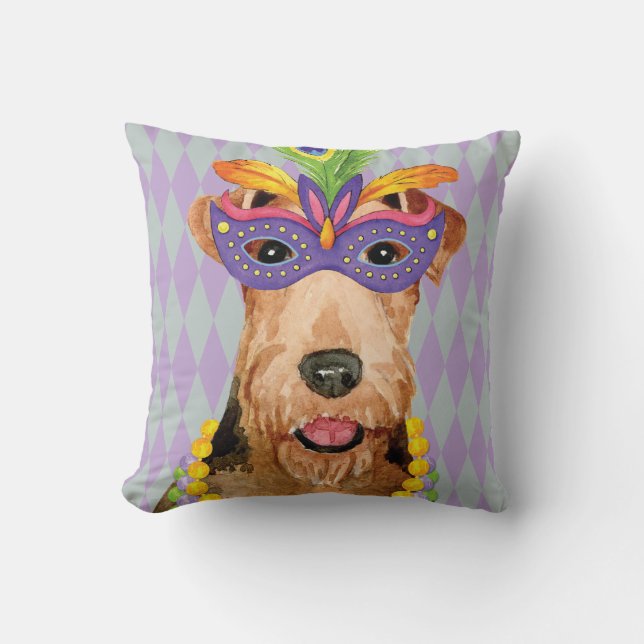 Mardi Gras Airedale Cushion (Front)