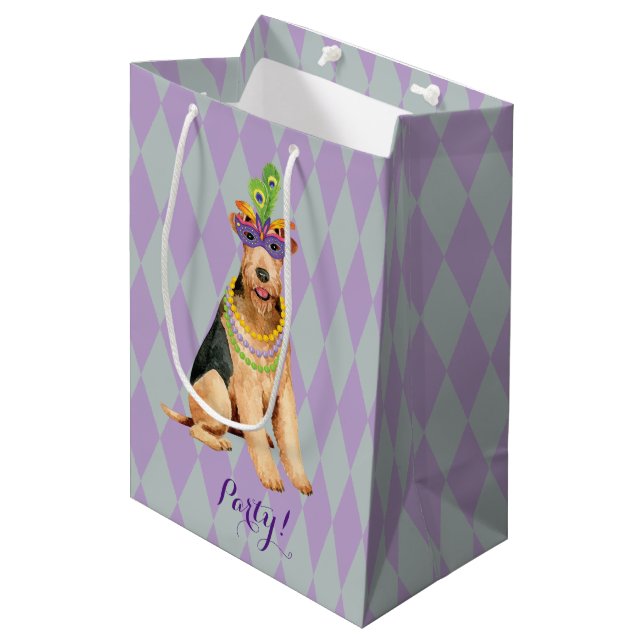 Mardi Gras Airedale Medium Gift Bag (Front Angled)