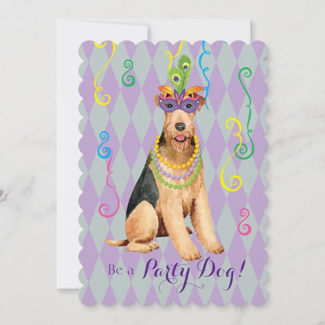 Mardi Gras Airedale Terrier Invitation (Front)