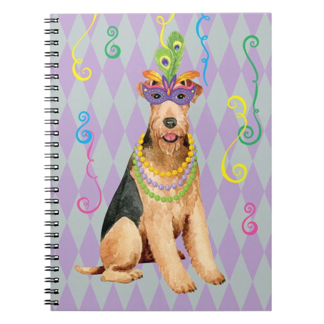 Mardi Gras Airedale Terrier Notebook (Front)