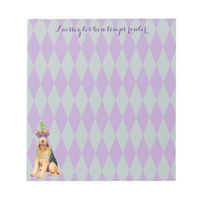 Mardi Gras Airedale Terrier Notepad (Front)