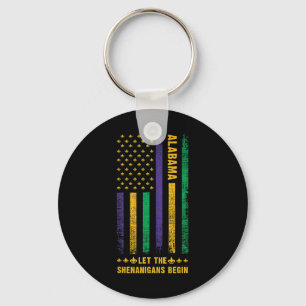 Mardi Gras Alabyma Fleur-de-lis American Flag Key Ring