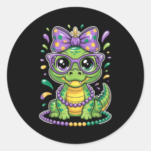 Mardi Gras Alligator Beads Bow Kids Women _3 Classic Round Sticker