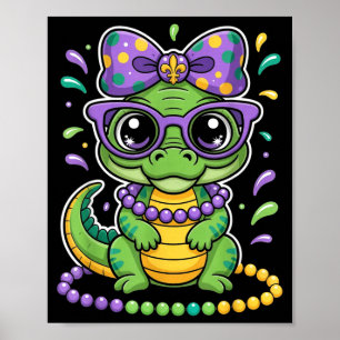 Mardi Gras Alligator Beads Bow Kids Women _4 Poster