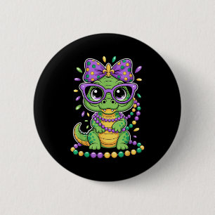 Mardi Gras Alligator Beads Bow Kids Women 6 Cm Round Badge