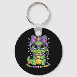 Mardi Gras Alligator Beads Bow Kids Women Key Ring