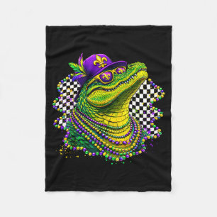 Mardi gras alligator beads fleur de lis carnival fleece blanket