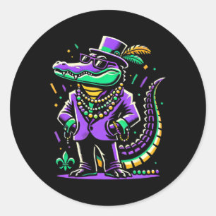 Mardi Gras Alligator Boys Men Mardi Gras  Classic Round Sticker