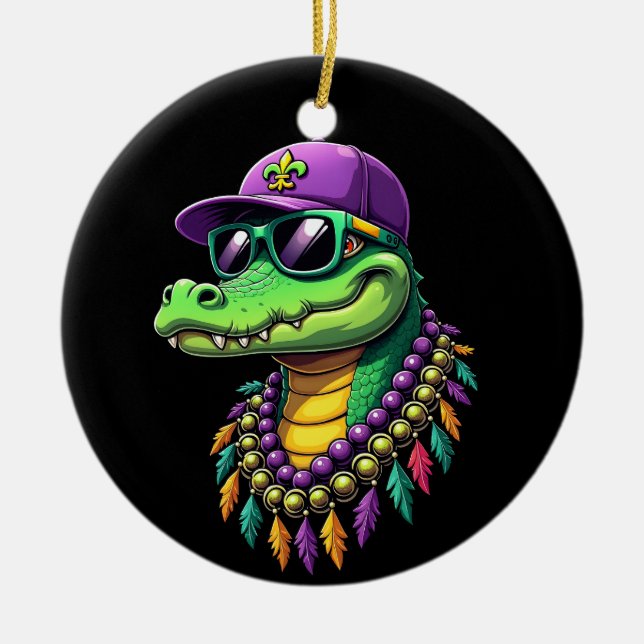 Mardi Gras Alligator Carnival New Orleans Ceramic Ornament (Front)