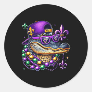Mardi Gras Alligator Mardigator Crocodile Kids Boy Classic Round Sticker