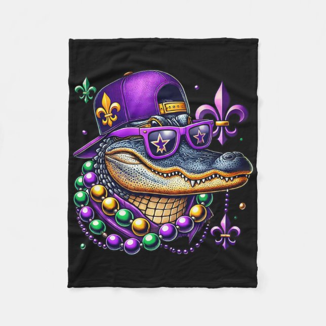 Mardi Gras Alligator Mardigator Crocodile Kids Boy Fleece Blanket (Front)