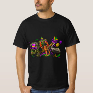 Mardi Gras Alligator Pelican Crawfish New Orleans T-Shirt