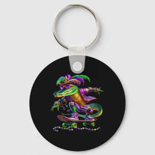 Mardi Gras Alligator Skateboarding Kids Men Skate Key Ring
