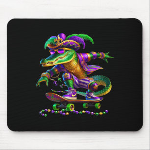Mardi Gras Alligator Skateboarding Kids Men Skate Mouse Pad