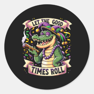 Mardi Gras Alligator With Cigar Classic Round Sticker