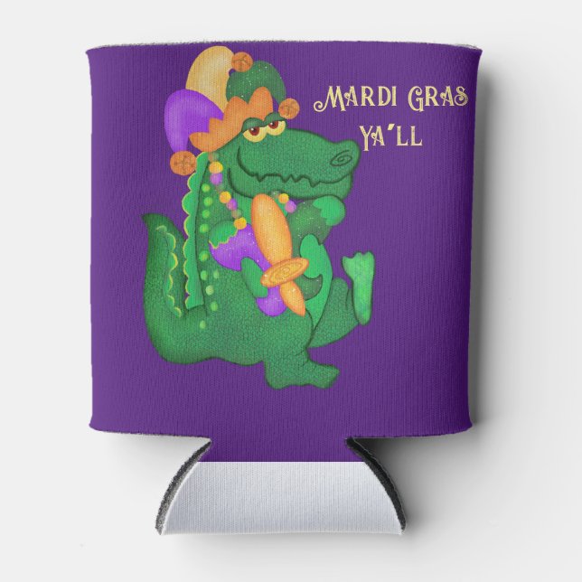Mardi Gras Alligator with Fleur de lis  Can Cooler (Front)
