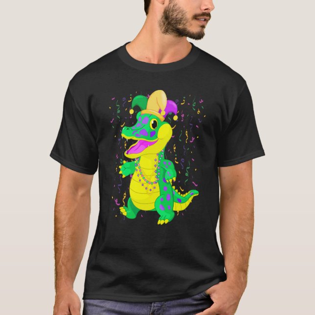 Mardi Gras alligator with Jester Carnival for kids T-Shirt (Front)