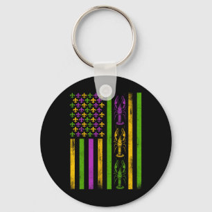 Mardi Gras American Flag Fat Tuesday New Orleans M Key Ring