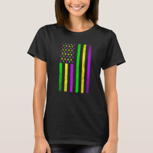 Mardi Gras American Flag USA Distressed Fleur De L T-Shirt