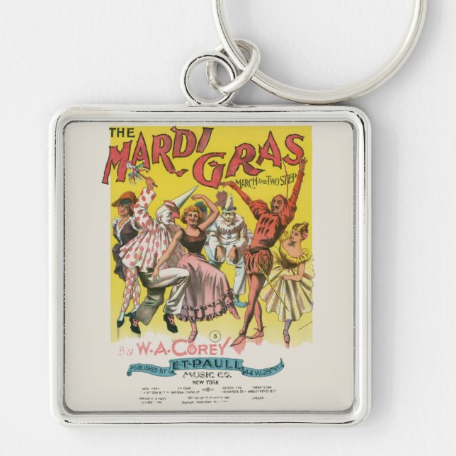 Mardi Gras Antique Yellow Poster Key Ring (Front)