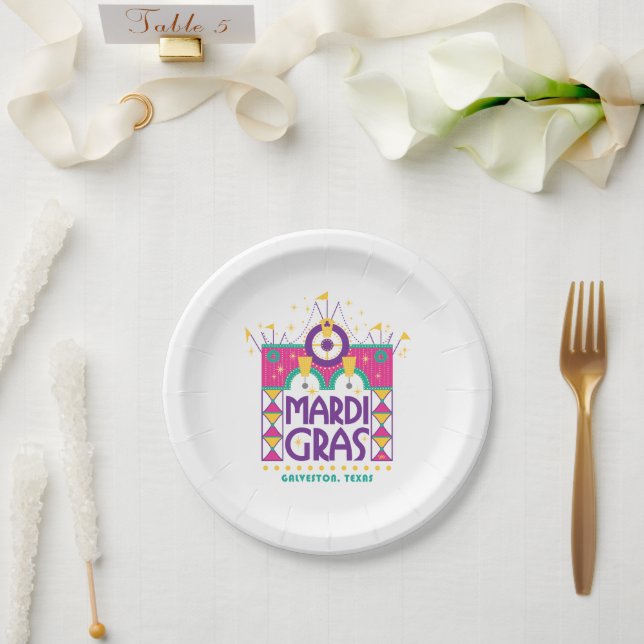 Mardi Gras Arch, Galveston, Texas Paper Plate (Wedding)