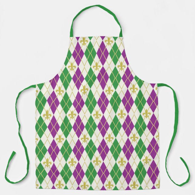 Mardi Gras Argyle All-Over Print Apron (Front)