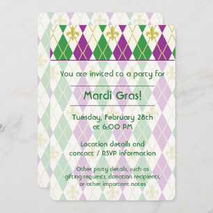 Mardi Gras Argyle Party Invitation