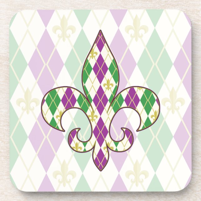Mardi Gras Argyle Square Coaster (Front)