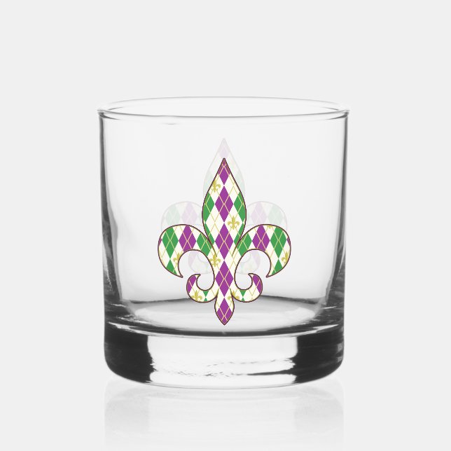 Mardi Gras Argyle Whiskey Glass (Front)