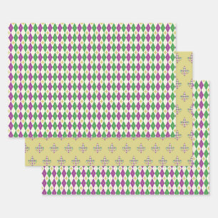 Mardi Gras Argyle Wrapping Paper Set