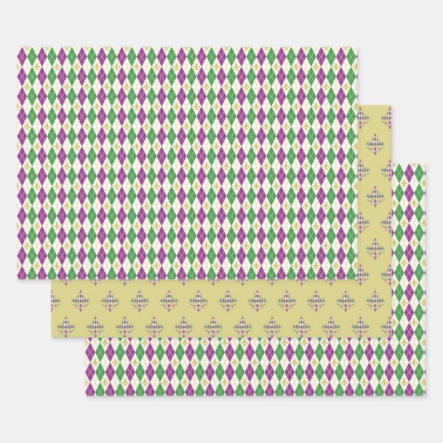 Mardi Gras Argyle Wrapping Paper Set (Set)