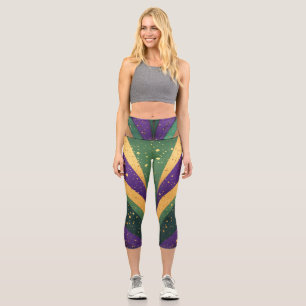 Mardi Gras Art Deco Purple Green Gold Dust Funky Capri Leggings