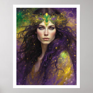 Mardi Gras Art Nuevo Woman Headpiece Long Hair Poster