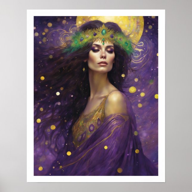 Mardi Gras Art Nuevo Woman in Purple Dress Crown Poster (Front)
