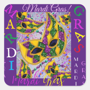 MARDI GRAS ART SQUARE STICKER